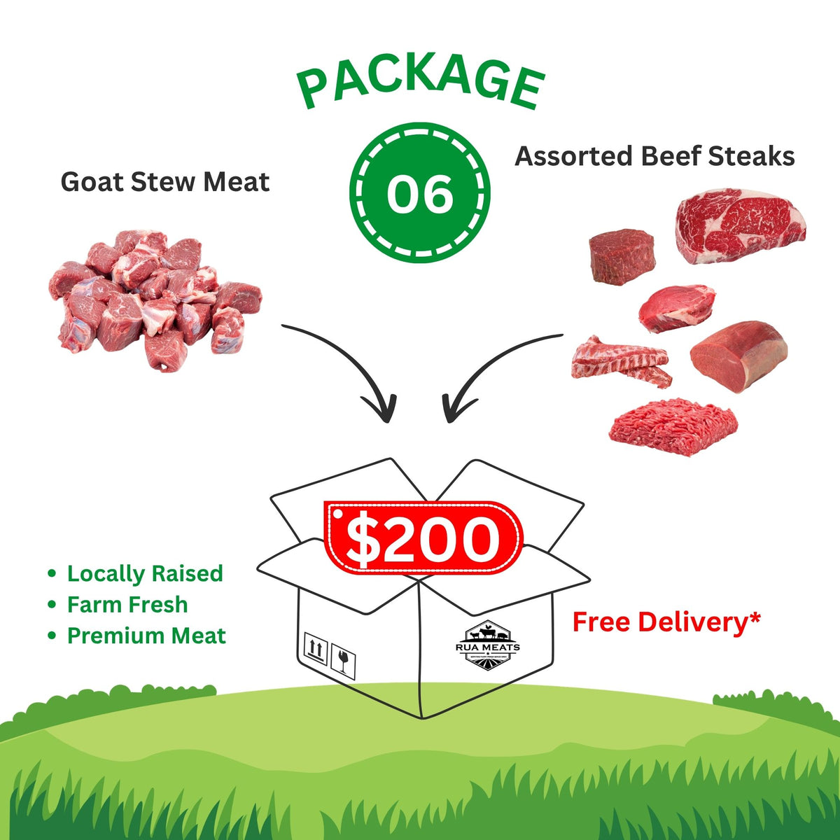 Package 06 – Goat Stew & Beef Steak Family Box | 14 lbs