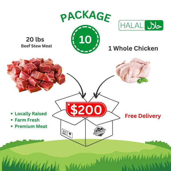 Package 10 – Halal Beef Stew & Whole Chicken Box – $200