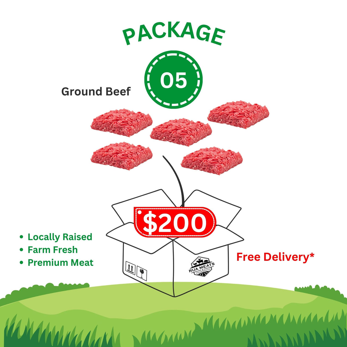 Package 05 – Family Ground Beef Box | 25 lbs of Locally Raised Beef for $200