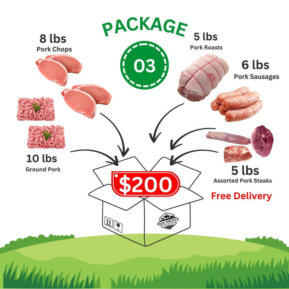 Package 03 – Pork Box - Ground Pork Chops Roast and Steaks