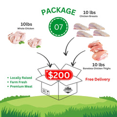 Package 07 - Farm-Raised Chicken Variety Box – Whole Chickens, Breasts, Thighs Naturally Raised Local Farm-to-Freezer Pack